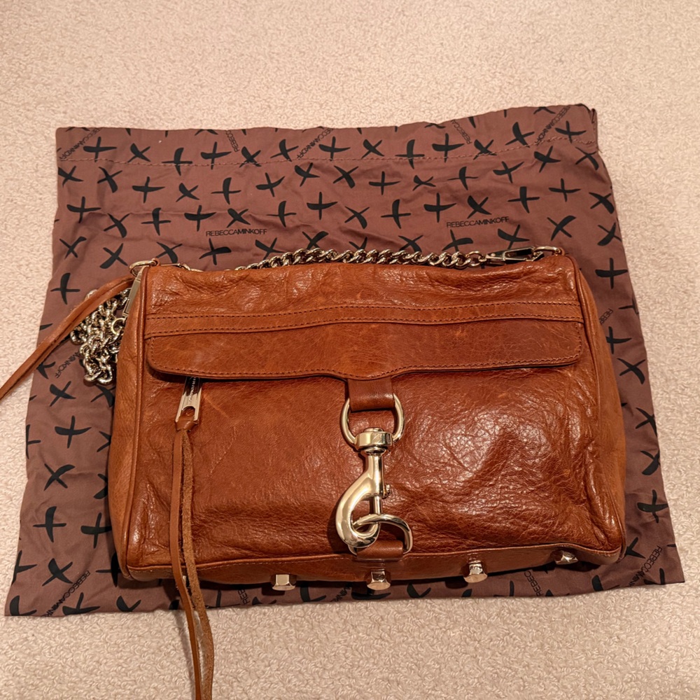 Vintage Rebecca Minkoff Cognac Leather Crossbody Bag